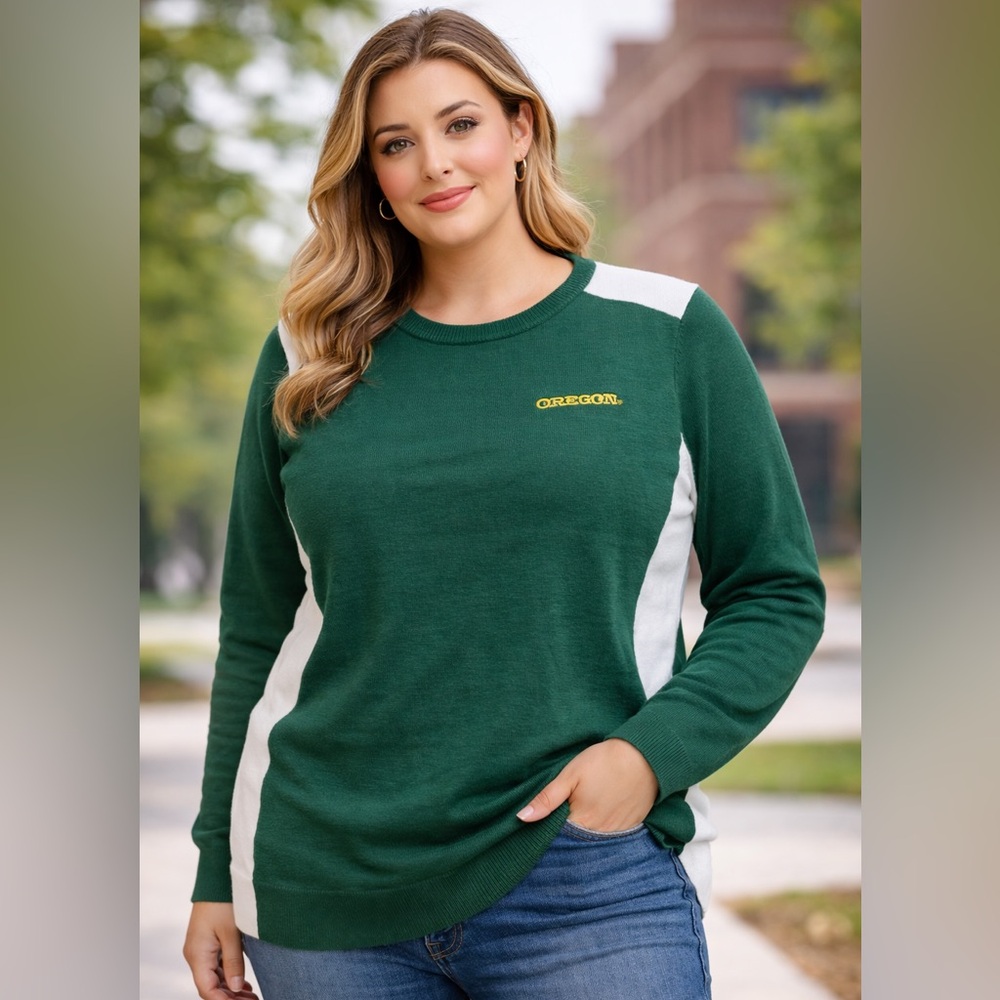 Oregon Ducks Sweater Women XXL Campus Specialties Green White NCAA Crewneck NWT‎